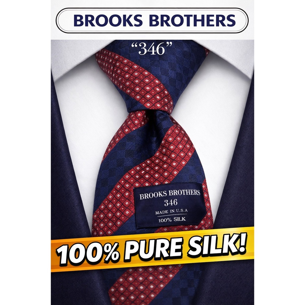 Brooks Brothers 346 Tie Mens One Size Red Blue Pure Silk Geometric Striped